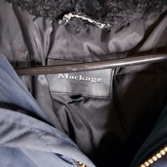 Mackage Men's Blue Down Leather Asiatic Racoon Fur Coat - Picture 6 of 16